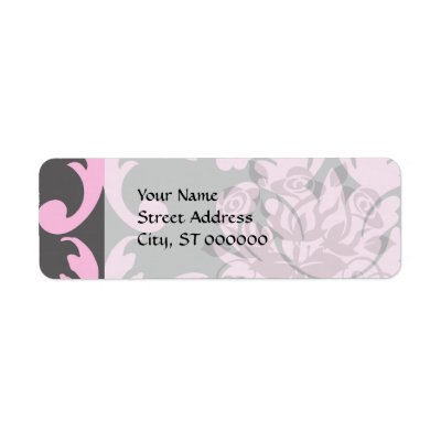 pink and deep gray large damask return address label