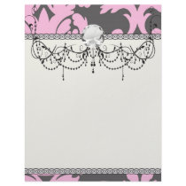 pink and deep gray large damask personalized letterhead