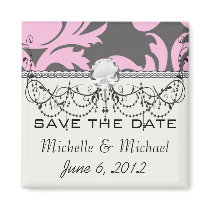 pink and deep gray large damask magnet