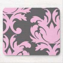 pink and deep gray large damask mouse pads