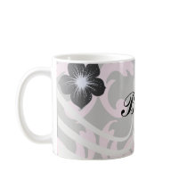 pink and deep gray large damask coffee mug