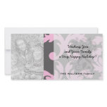 pink and deep gray large damask personalized photo card