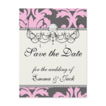 pink and deep gray large damask postcards
