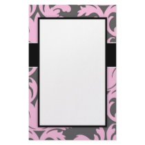 pink and deep gray large damask customized stationery