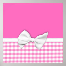 Pink and girly gingham with ribbon bow posters
