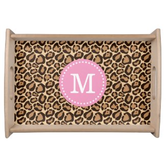 Pink and Girly Leopard Print Custom Monogram Serving Tray