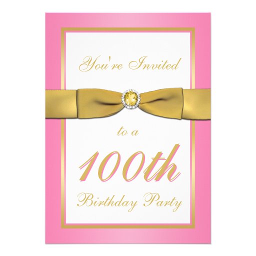 Pink and Gold 100th Birthday Invitation