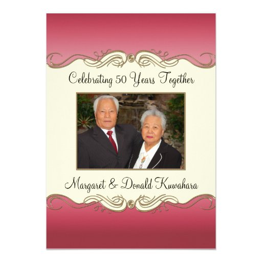 Pink and Gold 50th Photo Wedding Anniversary Personalized Invitations