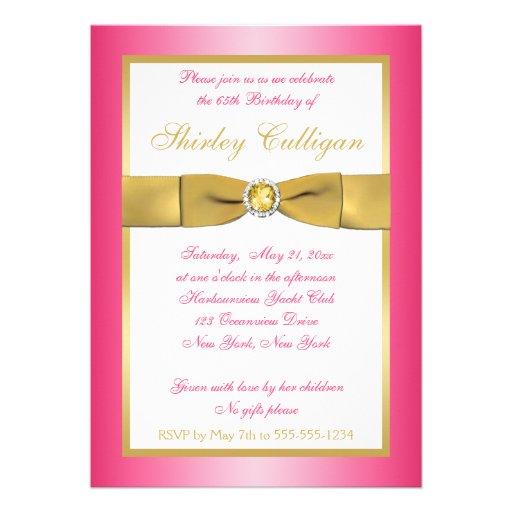 Pink and Gold 65th Birthday Invitation