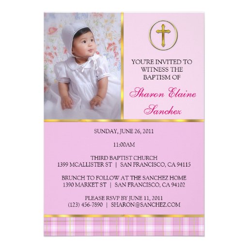 Pink and Gold Baptism/Christening Invitation