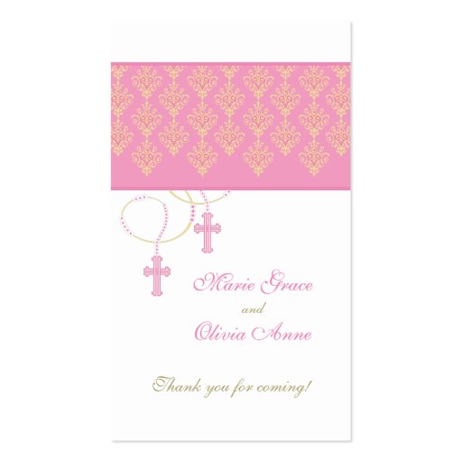 Pink and Gold Baptism Favor Tag - Twins Business Cards (front side)