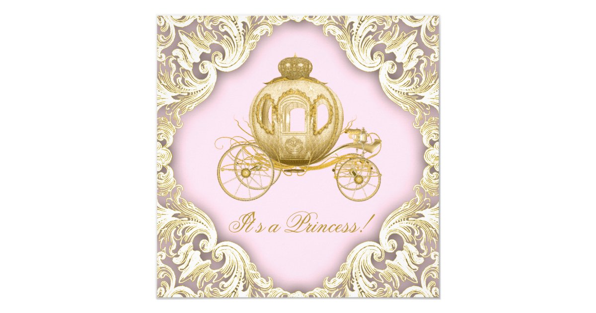 Pink and Gold Carriage Royal Princess Baby Shower Card Zazzle