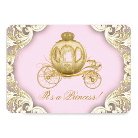 Pink and Gold Carriage Royal Princess Baby Shower 5x7 Paper Invitation Card