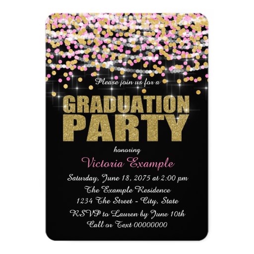 Pink and Gold Confetti Graduation Party Cards