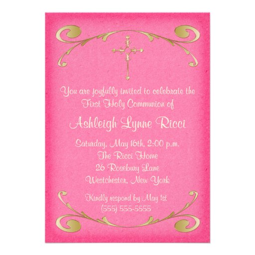 Pink and Gold Cross Photo Communion Announcement