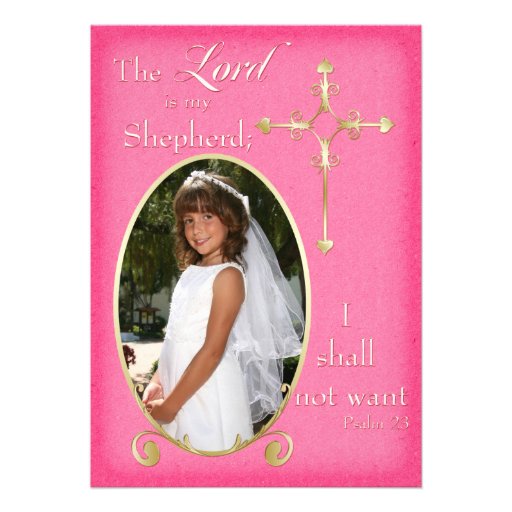 Pink and Gold Cross Photo Communion Announcement