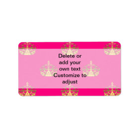 Pink and gold crown pattern address label