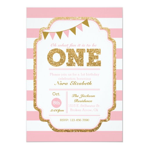 pink-and-gold-first-birthday-invitation-zazzle