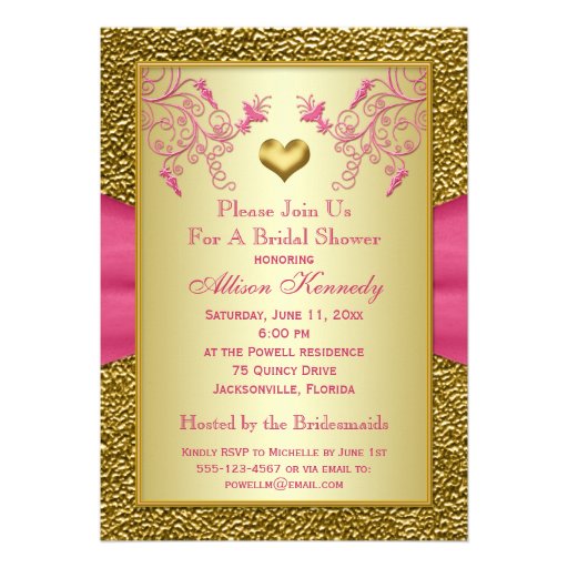 Pink and Gold Floral Bridal Shower Invitation