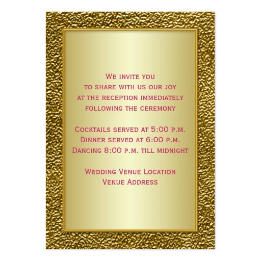 Pink and Gold Floral Reception Enclosure Card Business Card Templates (back side)