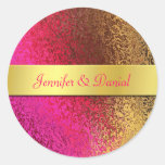 Pink and Gold Foil Like Wedding Envelope Seal Round Sticker