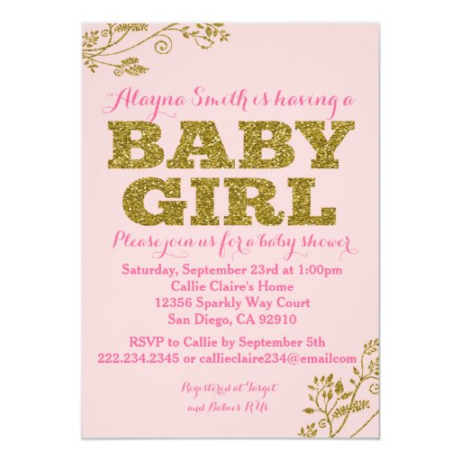 Pink and Gold Glitter Baby Girl Shower Invitation Pink and Gold Glitter Baby Girl Shower Invitation
