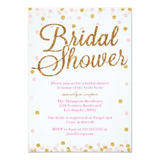 Pink and Gold Glitter Bridal Shower Invitations 5" X 7" Invitation Card