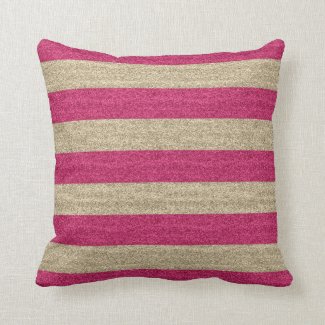 Pink and Gold Glitter Striped Throw Pillow