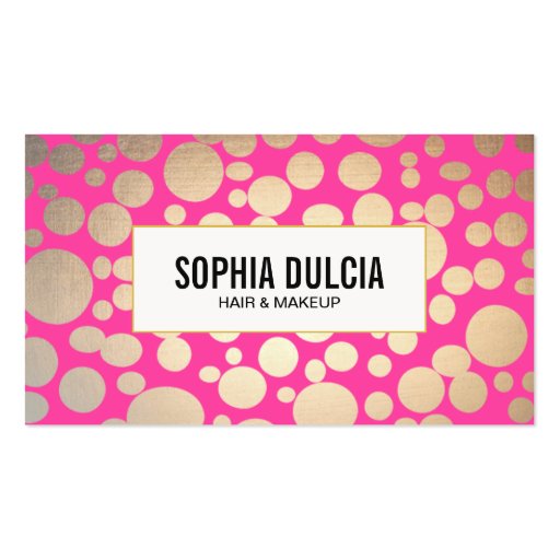 Pink and Gold Modern Pattern Beauty Salon Business Cards (front side)