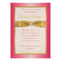 Pink and Gold on Champagne Paper 65th Birthday Personalized Announcements