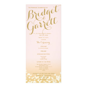 Pink and Gold Twinkle Lights Wedding Program Full Color Rack Card