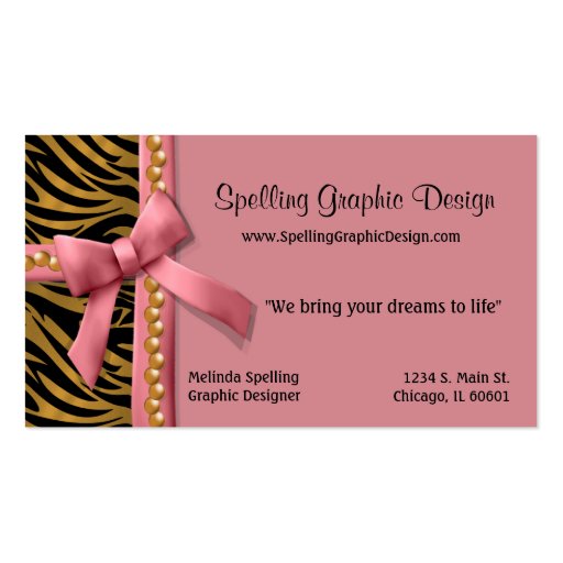 Pink And Gold Zebra Striped Business Card