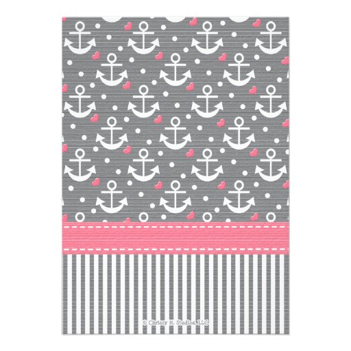 Pink and Gray Anchor Nautical Baby Shower Invites