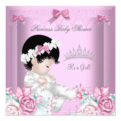 Pink and Gray Baby Shower Girl Floral Personalized Announcements