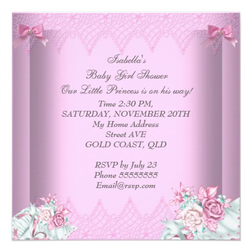 Pink and Gray Baby Shower Girl Floral Personalized Announcements