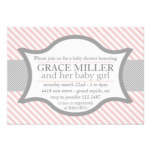 Pink and Gray Baby Shower Invitation (front side)