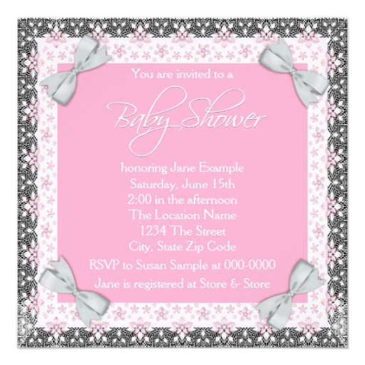 Pink and Gray Ballerina Baby Girl Shower Personalized Announcements