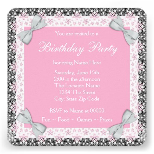 Pink and Gray Ballerina Birthday Party Invitations