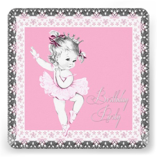 Pink and Gray Ballerina Birthday Party Invitations