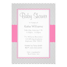 Pink and Gray Chevron Baby Shower Invitations