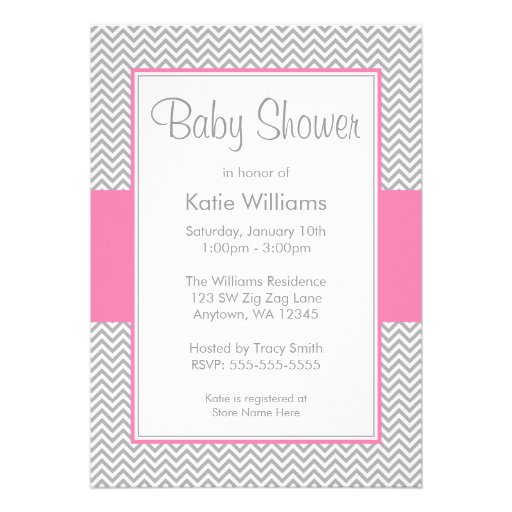 Pink and Gray Chevron Baby Shower Invitations