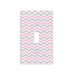 Pink and gray chevron pattern light switch covers