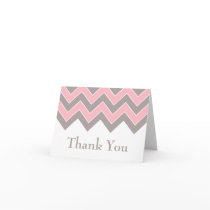 Pink and Gray Chevron Wedding Thank You Greeting Card