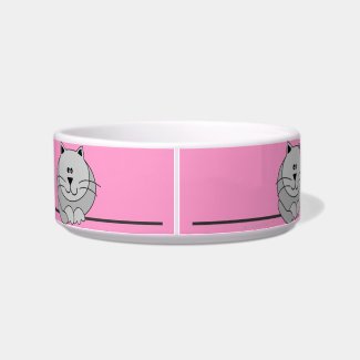 Pink and Gray Cute Fat Cat Personalized Pet Bowl Cat Bowl