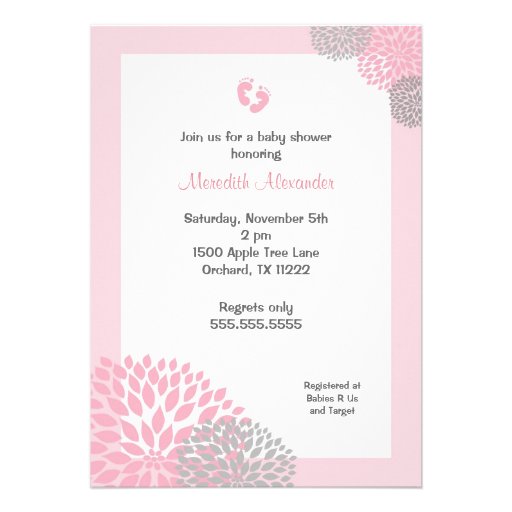 Pink and Gray Dahlia Baby Shower Invitation