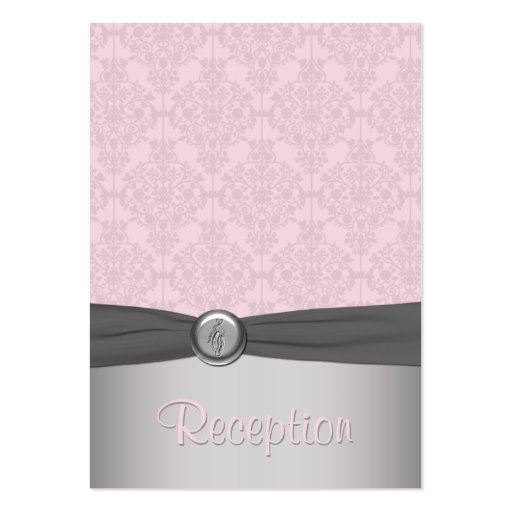 Pink and Gray Damask Ballet Enclosure Card Business Card Template (front side)