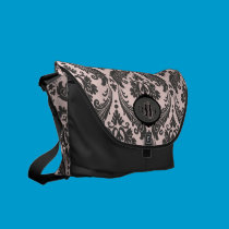 Pink and Gray Damask rickshaw messenger bags