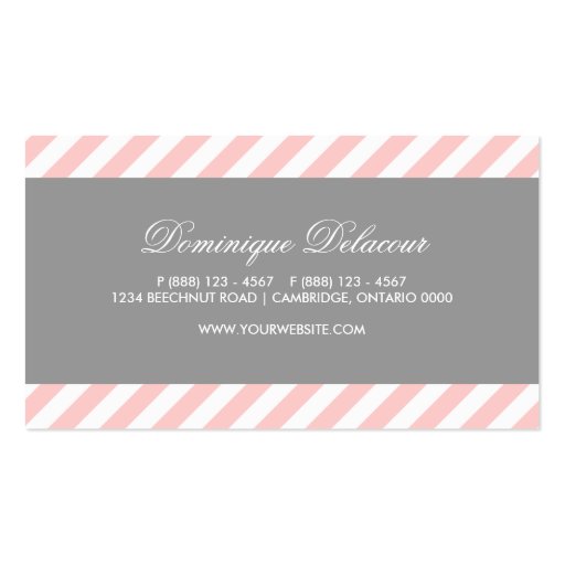 Pink and Gray Diagonal Stripes Business Card (back side)