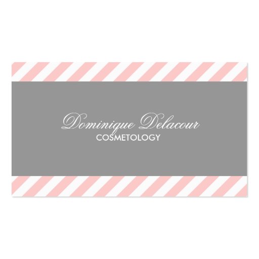 Pink and Gray Diagonal Stripes Business Card (front side)