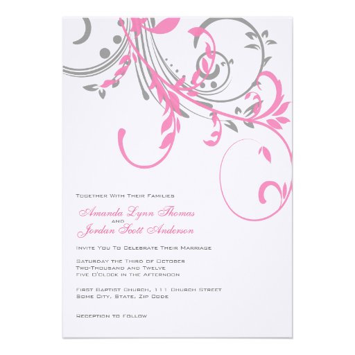 Pink and Gray Double Floral Wedding Invitation